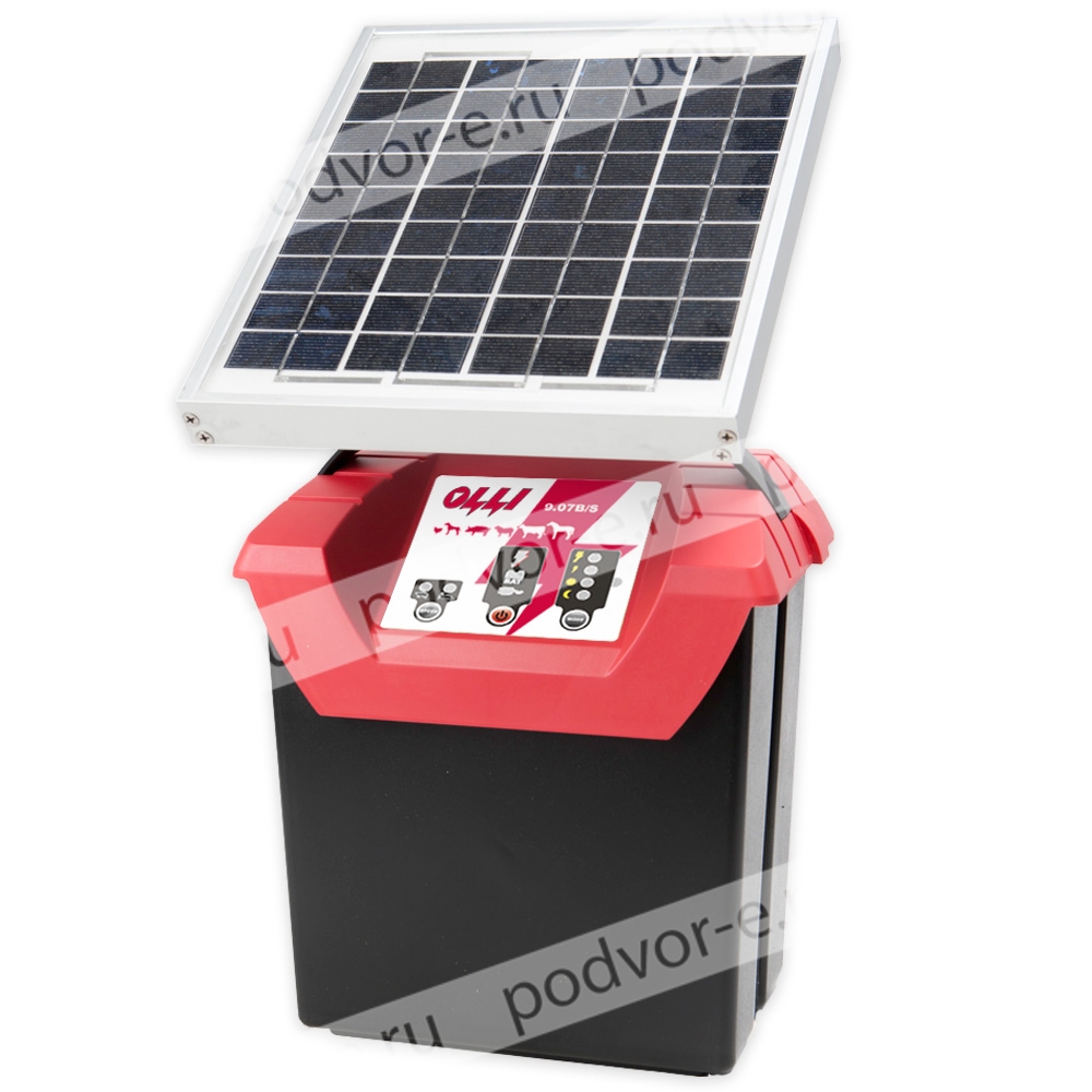Электропастух OLLI 9.07S от сети и аккумулятора с солнечной панелью